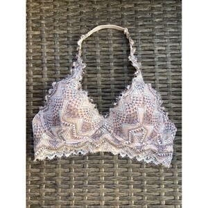 Victoria's Secret PINK Lace Bralette Geometric Halter Lightly Lined Purple M